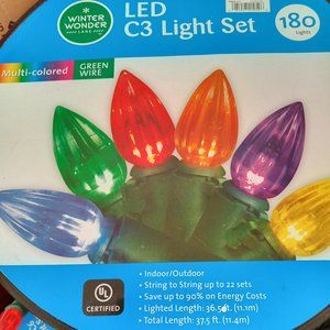 Winter Wonder Lane LED C3 MultiColor Steady Light Set 180 lights 37.5 ft